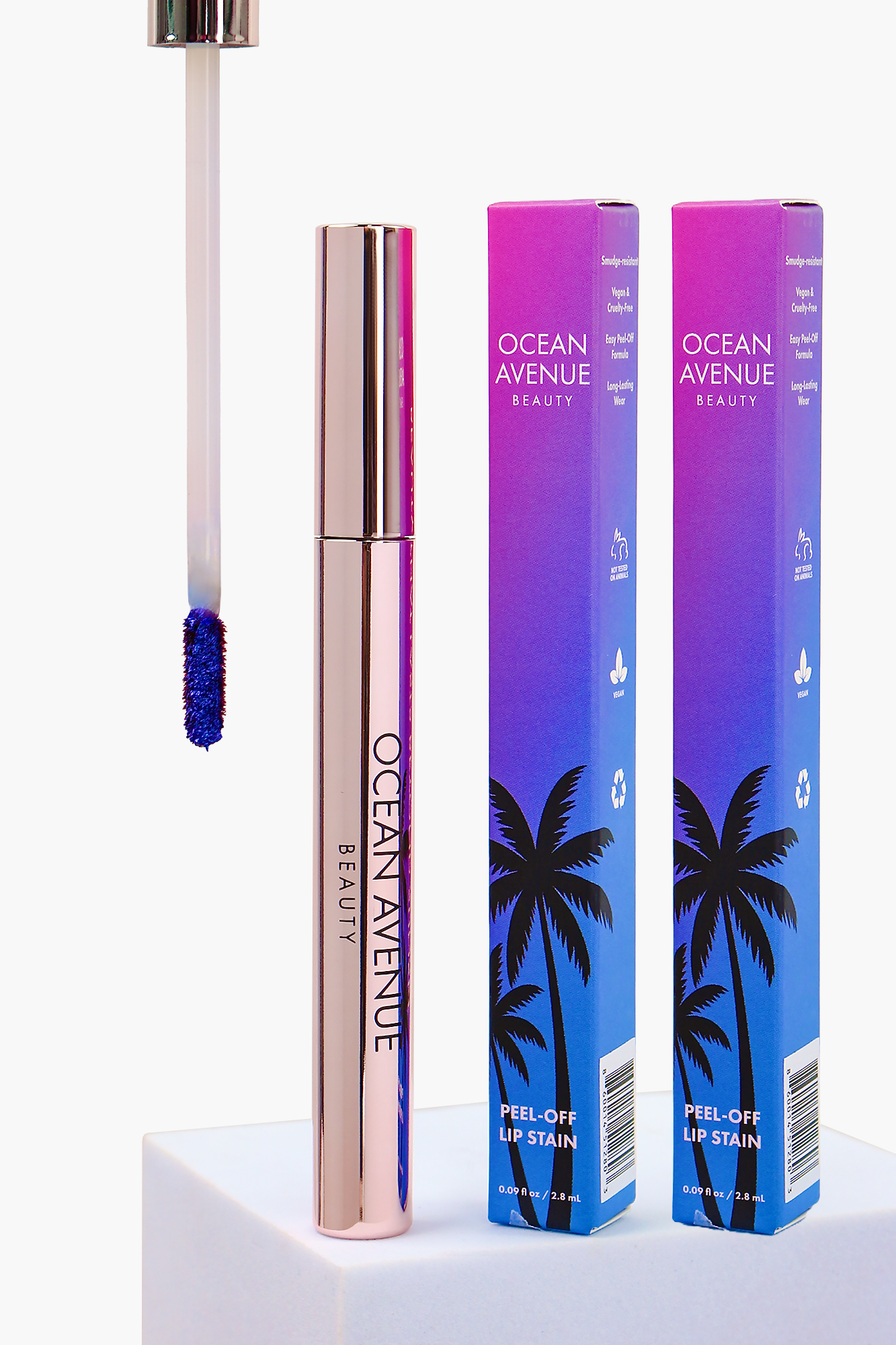 Ocean Avenue Beauty Vintage Flamingo peel-off lip stain—tube with doe-foot applicator and two boxes (2-pack)