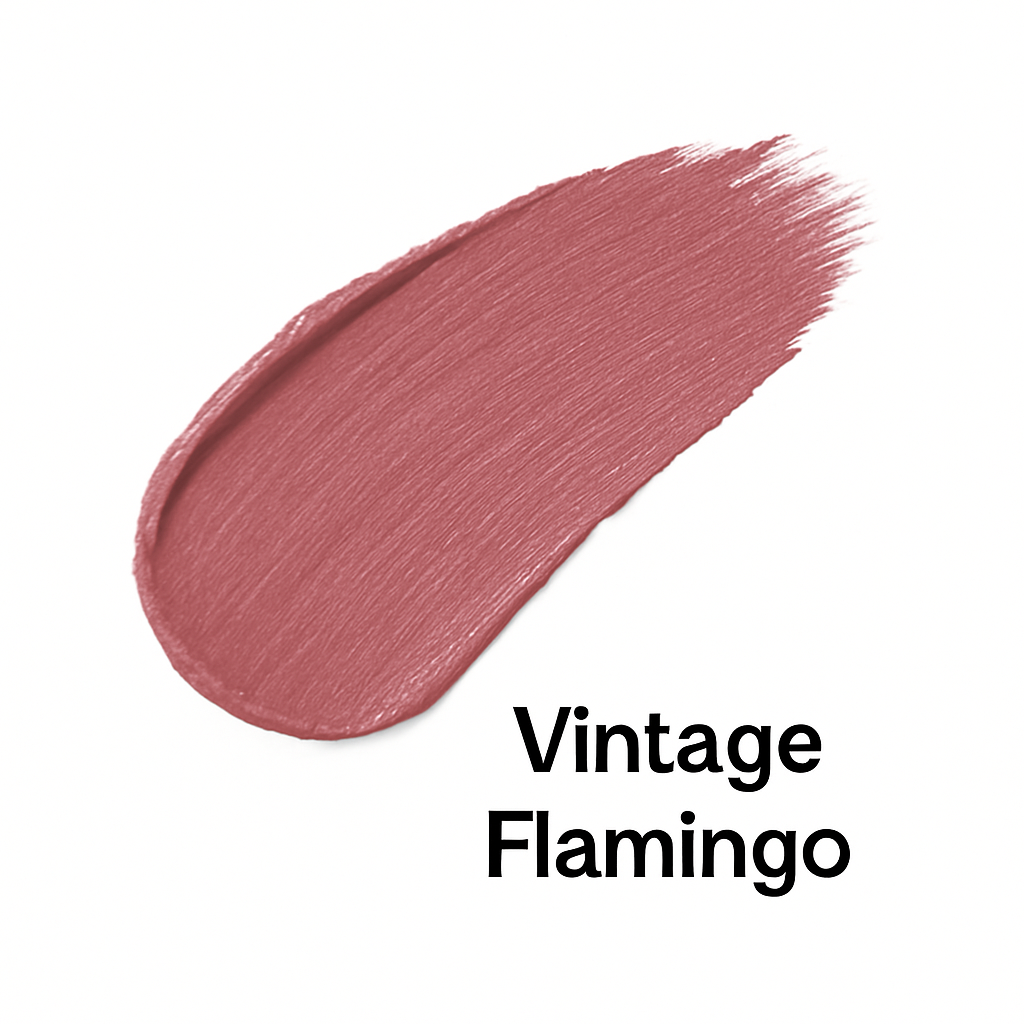 Vintage Flamingo peel-off lip stain swatch — Ocean Avenue Beauty.